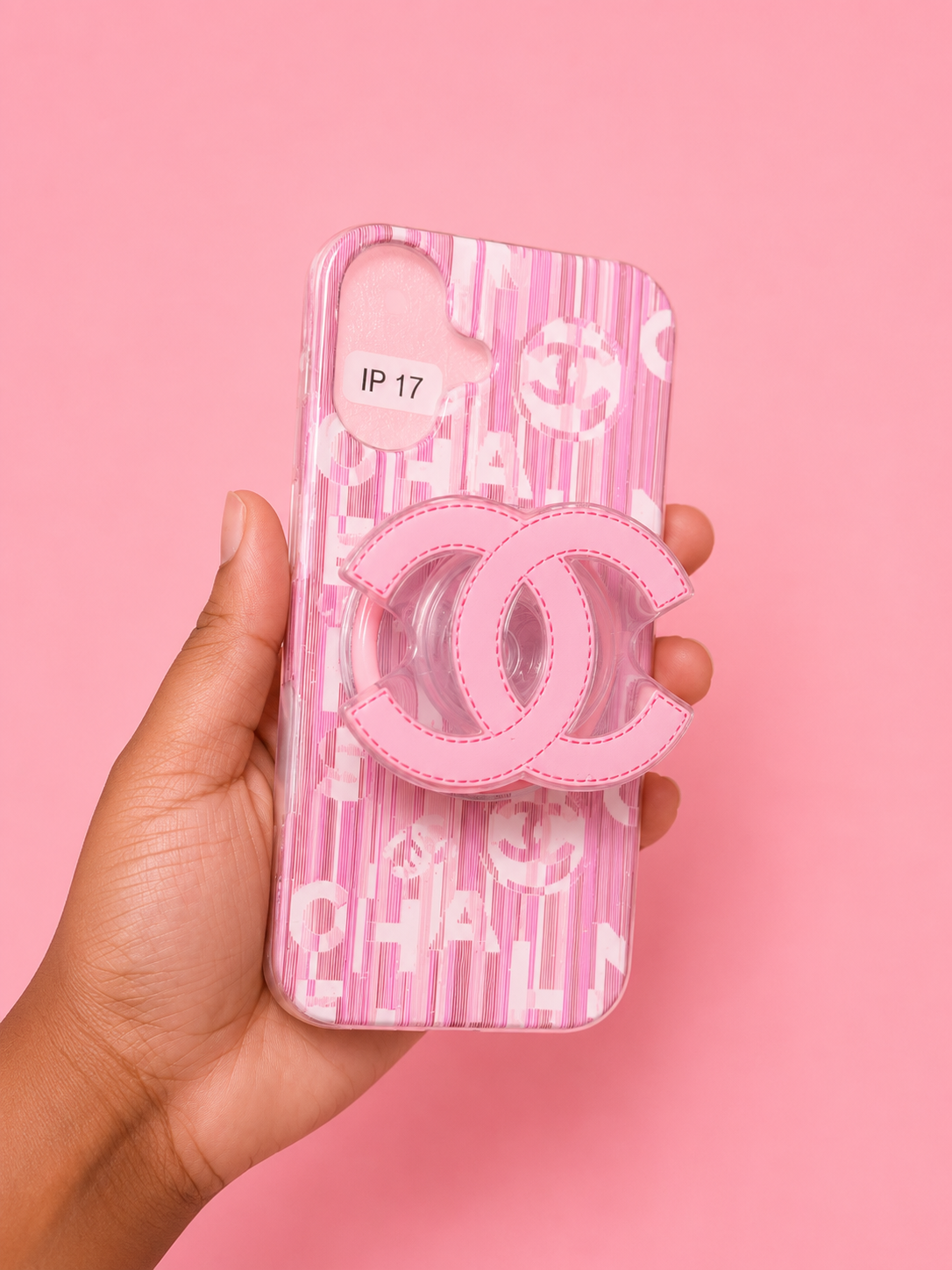 Pink Chanel print case with