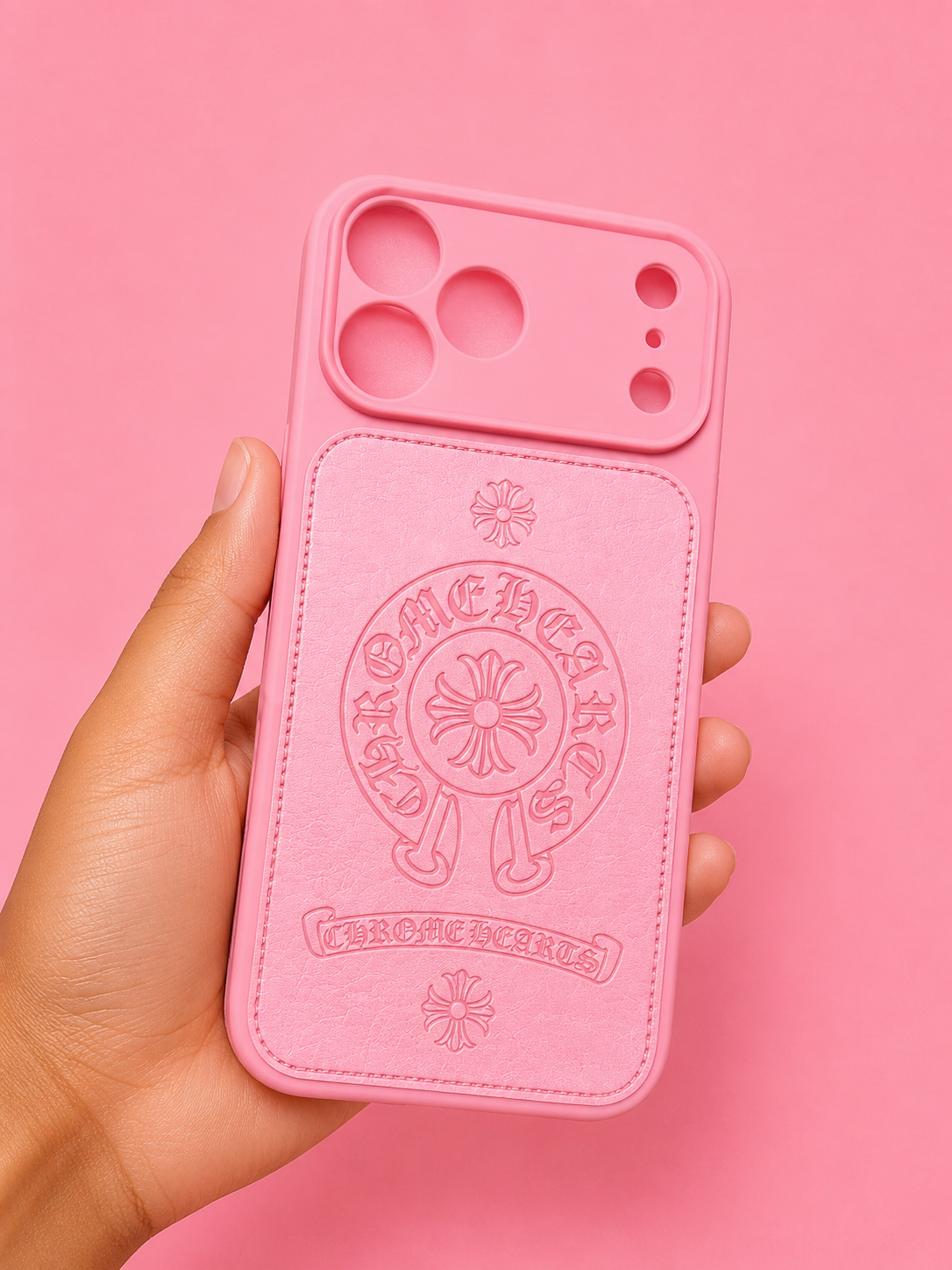 Pink chrome hearts phone case