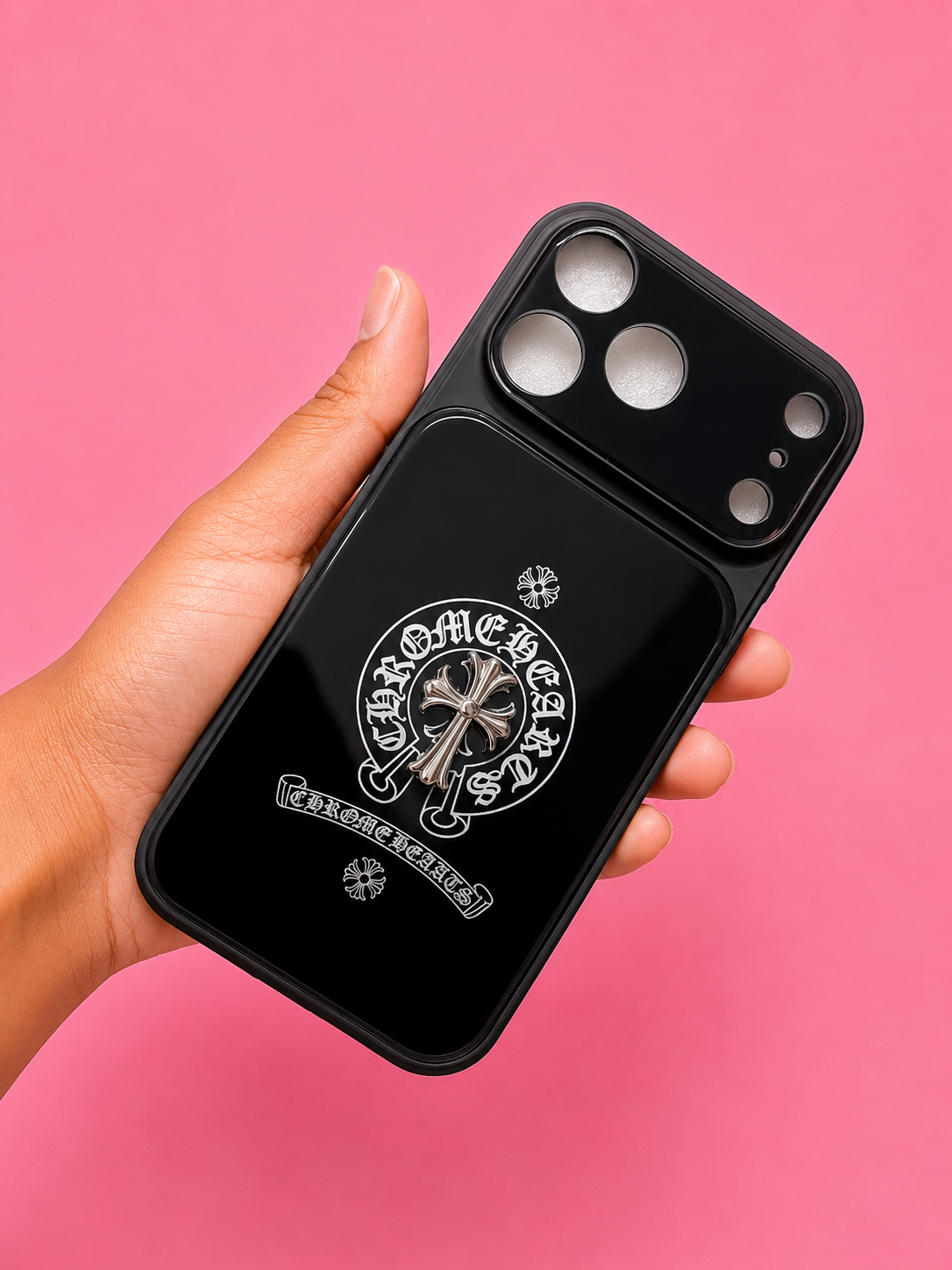 Black glossy chrome hearts phone case