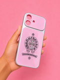 Pink glossy chrome hearts phone case